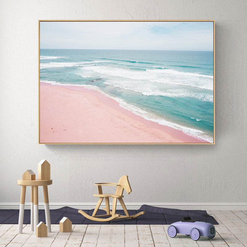 粉色沙滩 莫兰迪系北欧现代客厅装饰画卧室床头画走廊玄关餐厅画