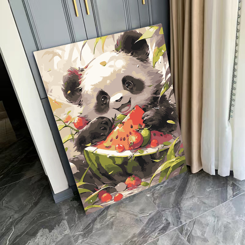熊猫diy数字油画可爱小动物简单手工填色画手绘充填油彩家居装饰