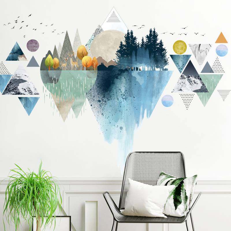 墙贴山峰风景个性三角形几何图案北欧背景墙纸贴画办公室墙上装饰