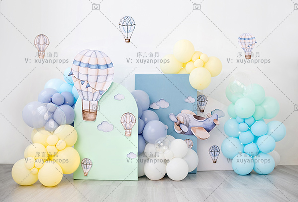 Q51热气球飞机百天周岁主题摄影背景可折叠纳米布小童宝宝上门拍