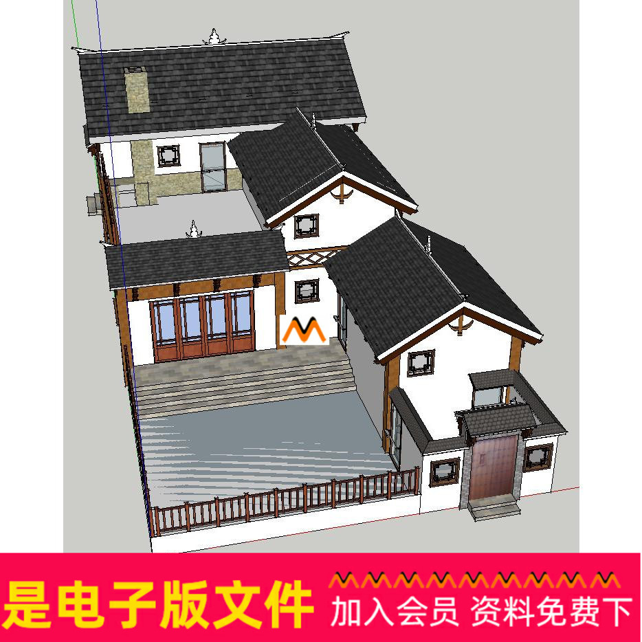 A124云南少数民居彝族新中式新农村民居住宅彝族农家小院SU模型图