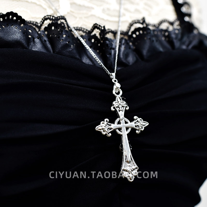 洛丽塔Lolita朋克蒸汽哥特复古修女十字架加长挂脖项链cos配饰y2k