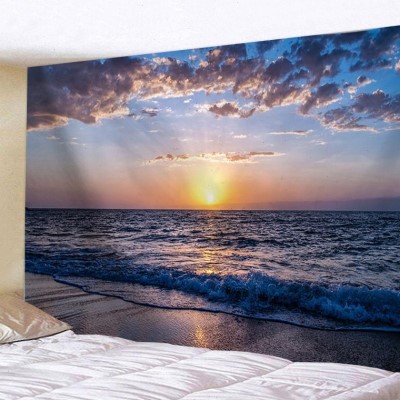 超大风景挂布夕阳日出大海边墙壁装饰挂毯床头卧室背景布遮挡窗帘