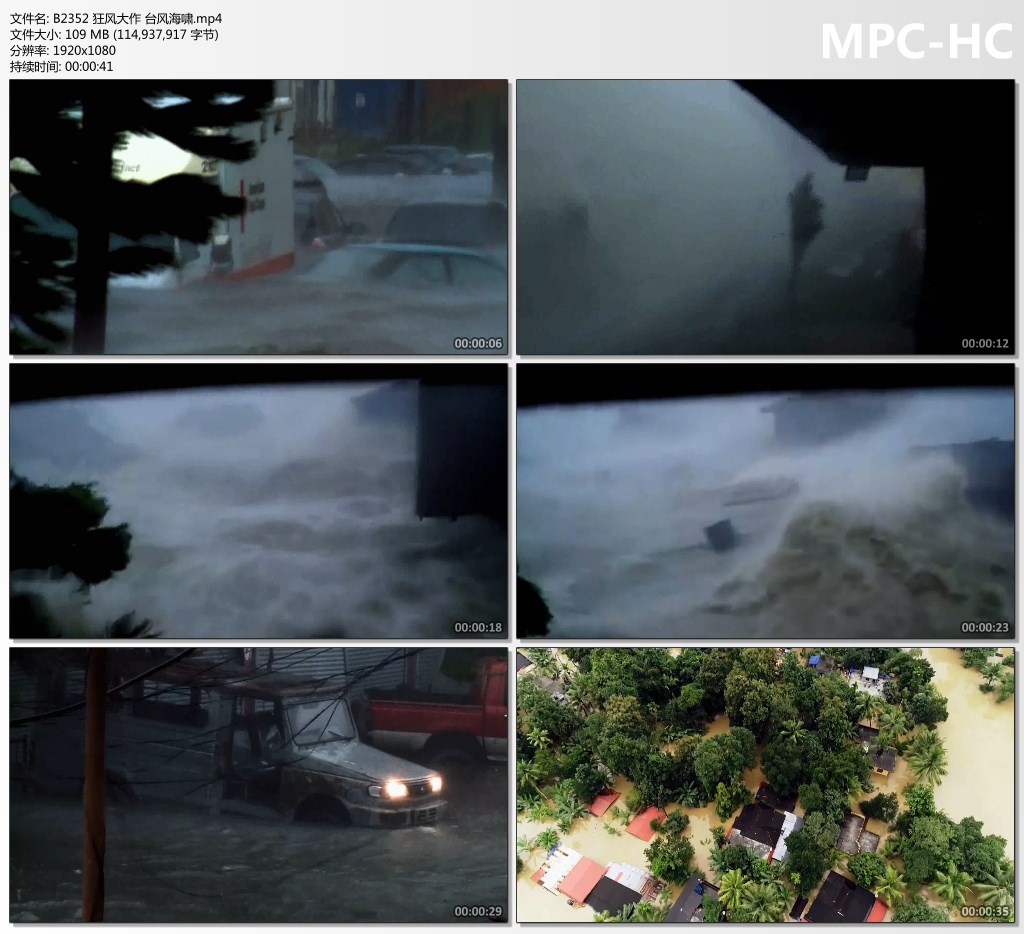 狂风大作台风海啸飓风暴雨电闪雷鸣水灾洪涝城市自然灾害视频素材