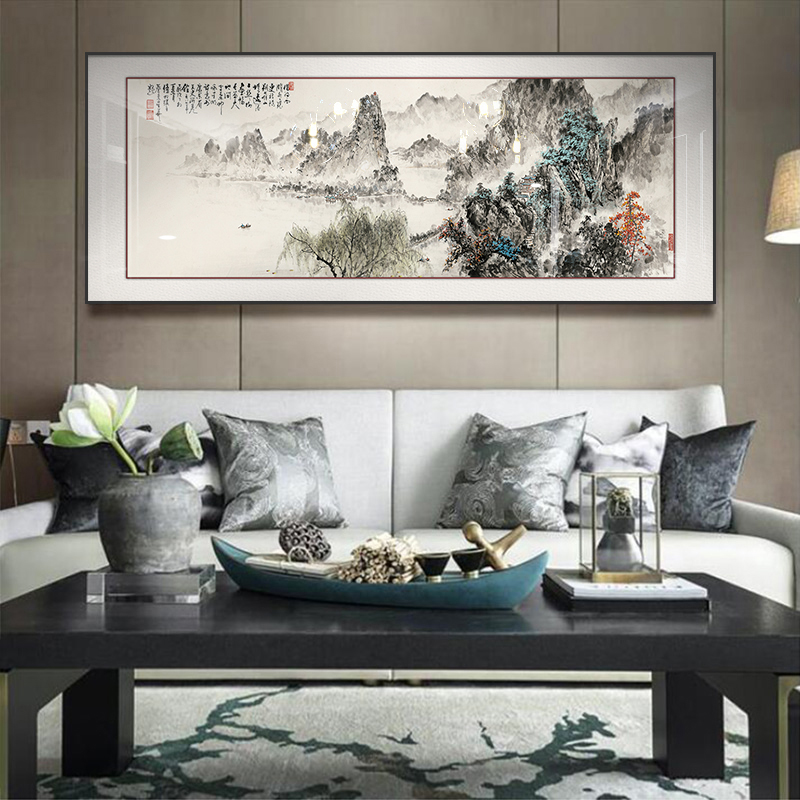 新中式客厅沙发背景墙挂画装饰画寓意好招财风水风景画国画山水画
