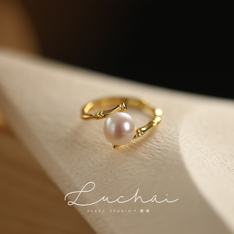 S925纯银珍珠戒指女小众设计开口食指戒轻奢高级感时尚个性指环潮