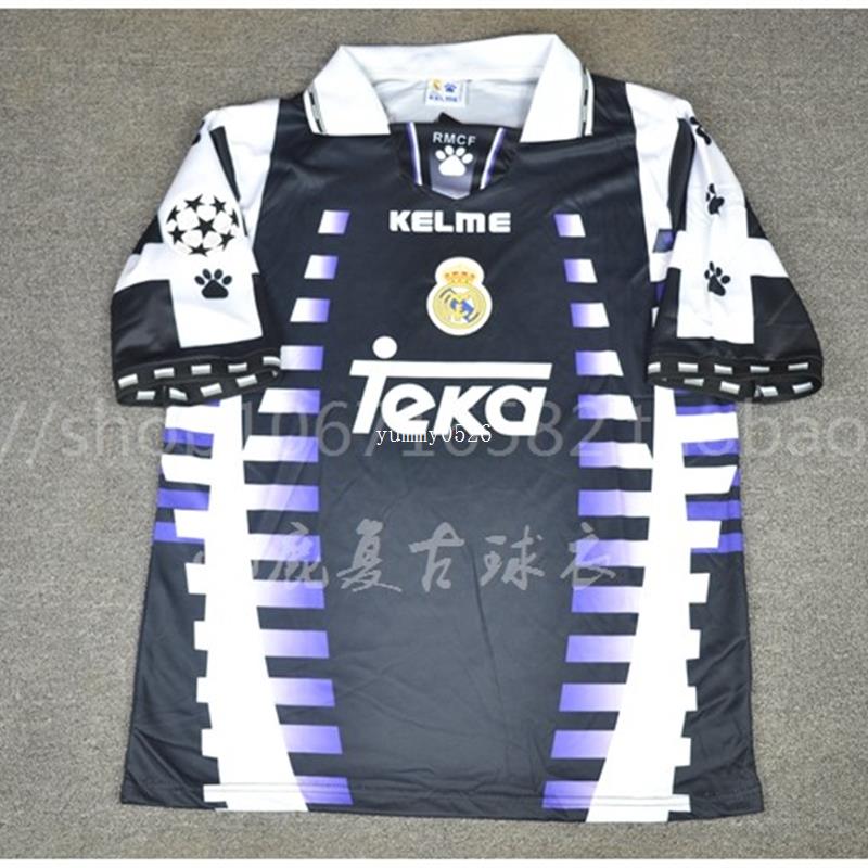 1997-98皇马黑色二客场劳尔雷东多耶罗长袖欧冠套装1998复古球衣