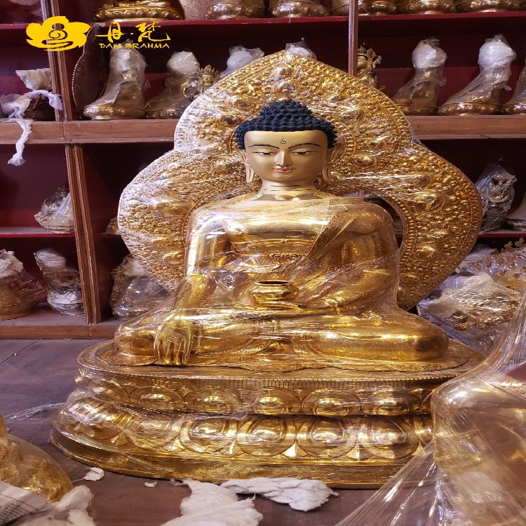 丹梵尼泊尔释迦牟尼雕像 一米大雕像药师佛全鎏金带背光精品100cm