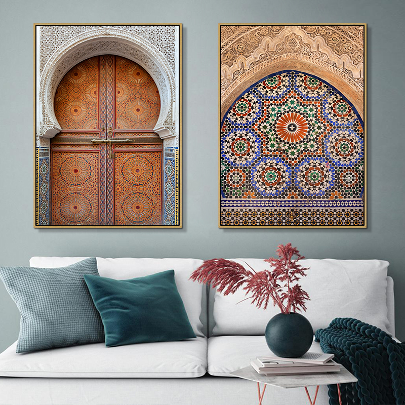 摩洛哥风格装饰画民族酒店家居建筑拱门墙壁画中东玄关摆台挂墙画
