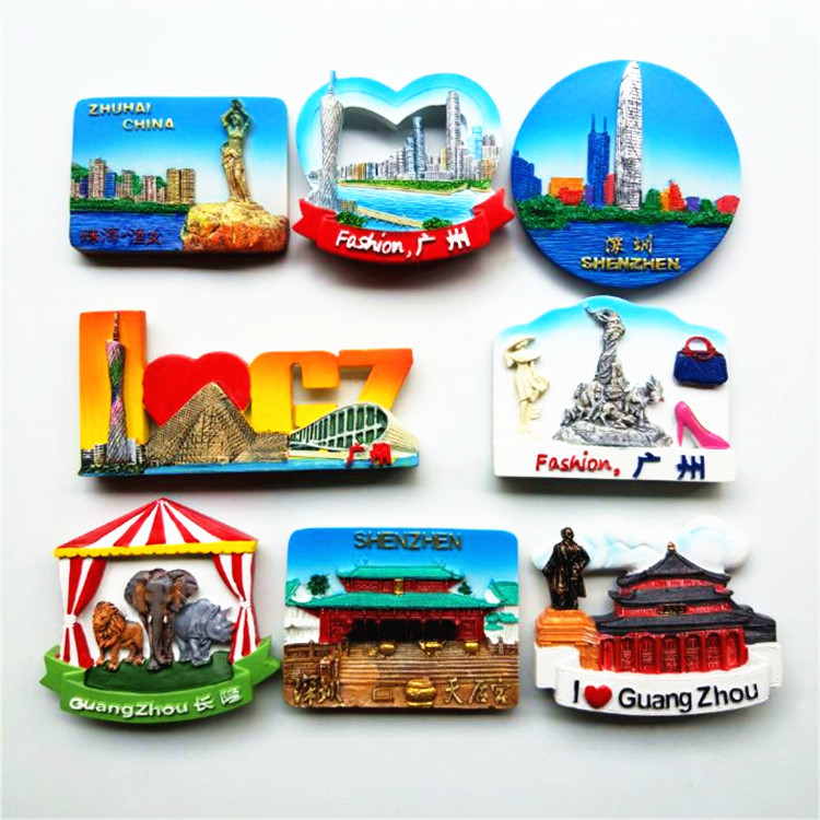 广州深圳珠海冰箱贴旅游纪念品3d立体浮雕磁贴广州塔五羊城长隆