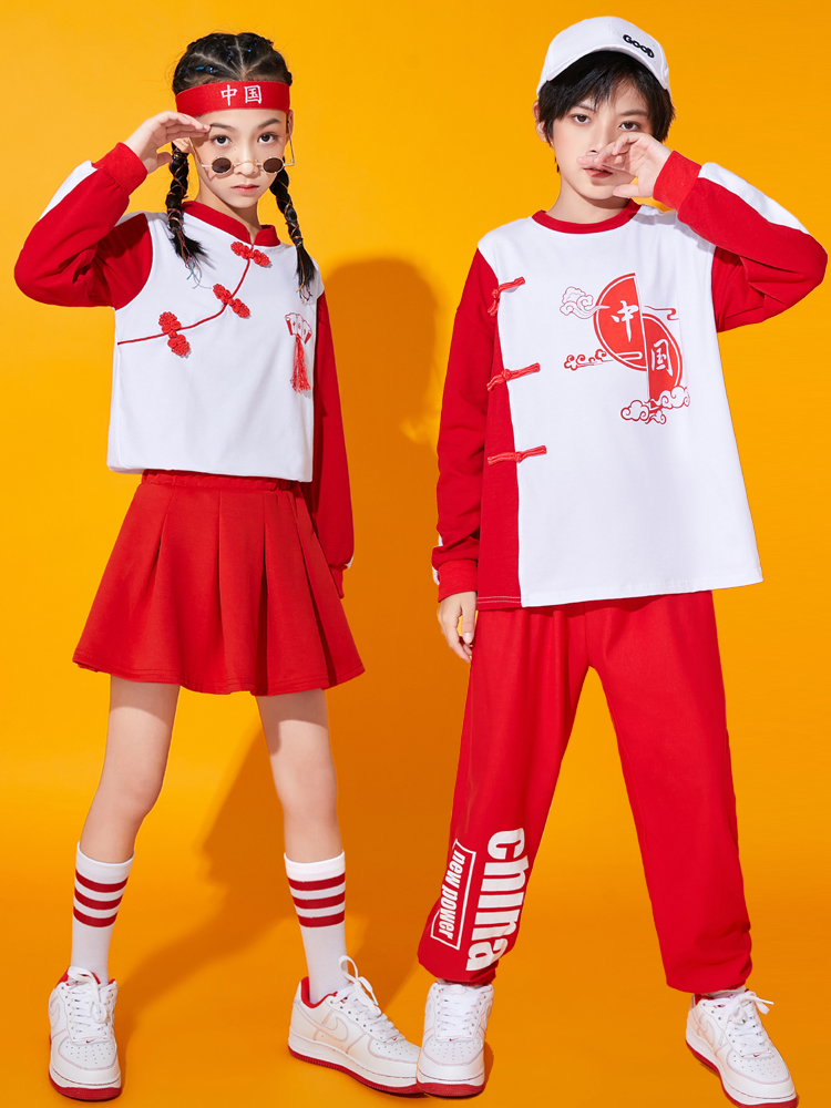美丽中国演出服装儿童国风班服大红色舞蹈小学生运动会表演幼儿园