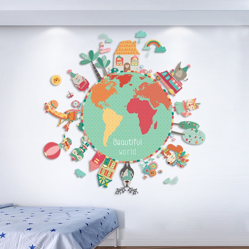 卧室床边布置贴画地球家园创意环保主题创意背景墙装饰墙贴纸自粘