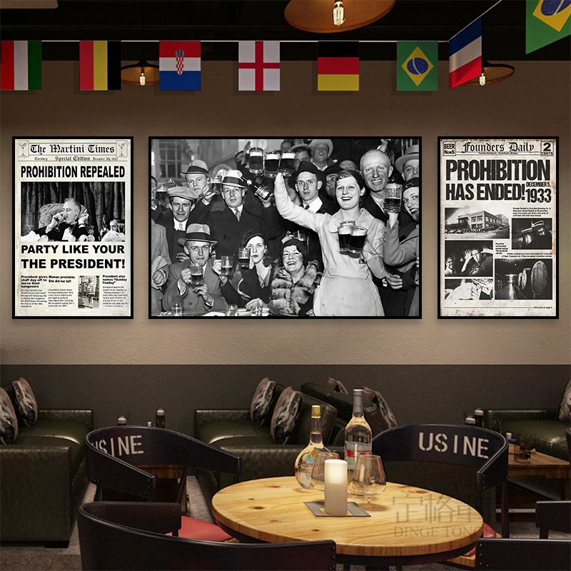 酒吧装饰画音乐餐吧咖啡馆美国禁酒令挂画怀旧复古老报纸海报壁画