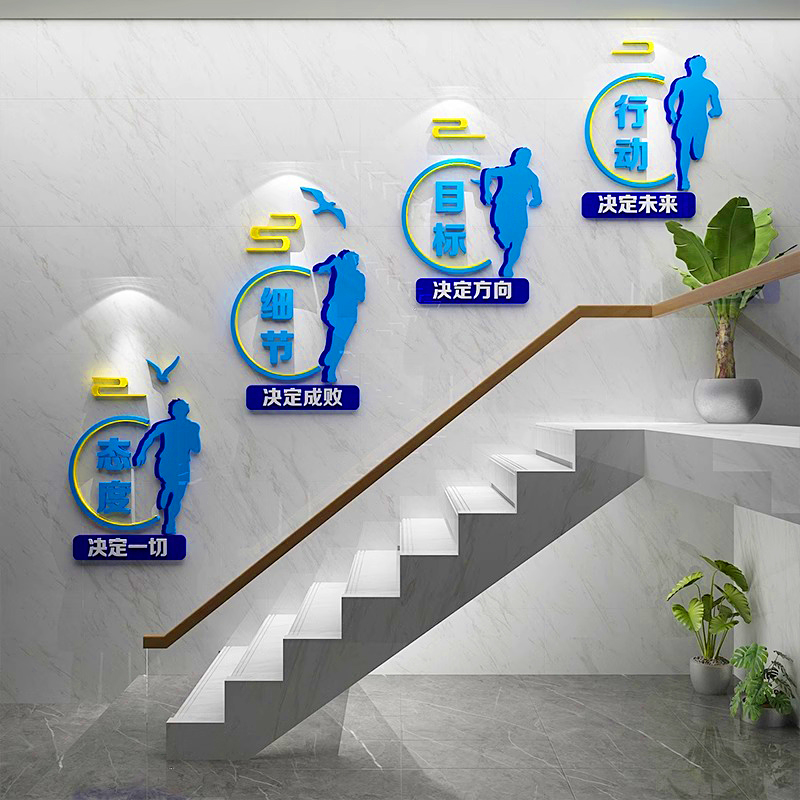 公司楼梯墙面励志标语团队文化墙装饰布置激励员工企业背景墙贴纸
