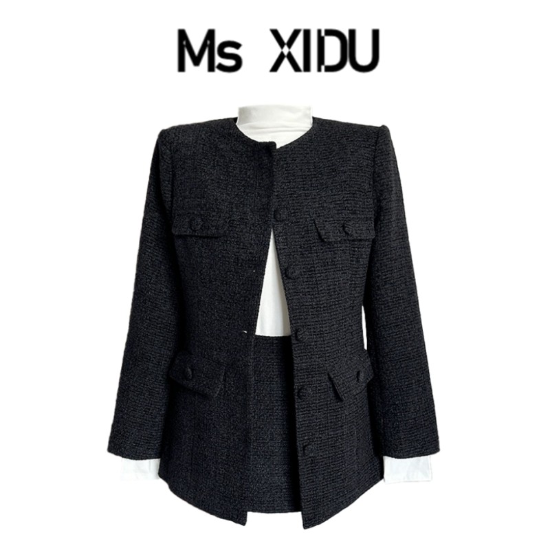Ms XIDU 《香阀世家》御姐风编织短外套女冬气质羊毛小香时尚套装