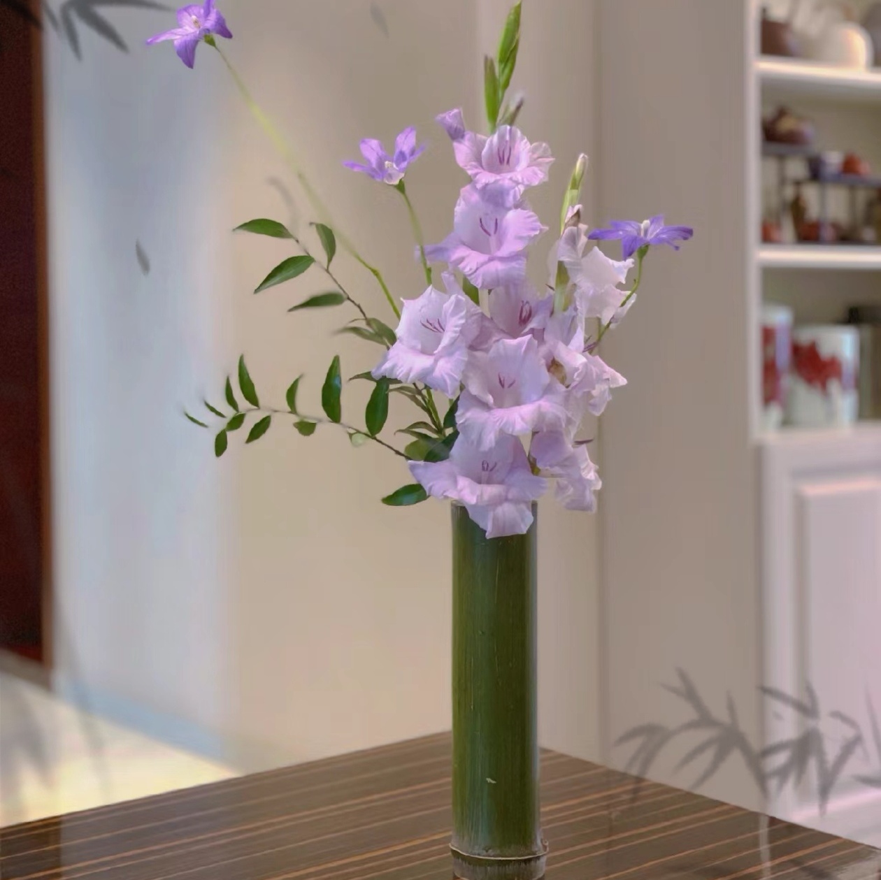 新鲜竹筒花瓶插花筒国风桌面摆件中式环创花艺道具绿色竹子装饰