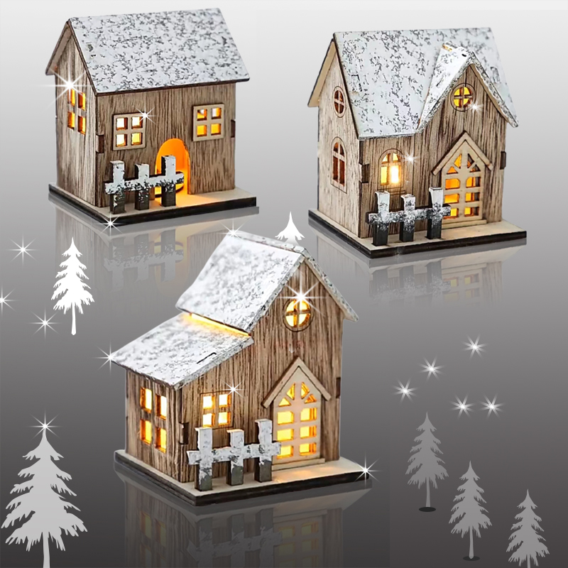 跨境新款小房子摆件发光小夜灯雪景小木屋圣诞节女生礼物小屋模型