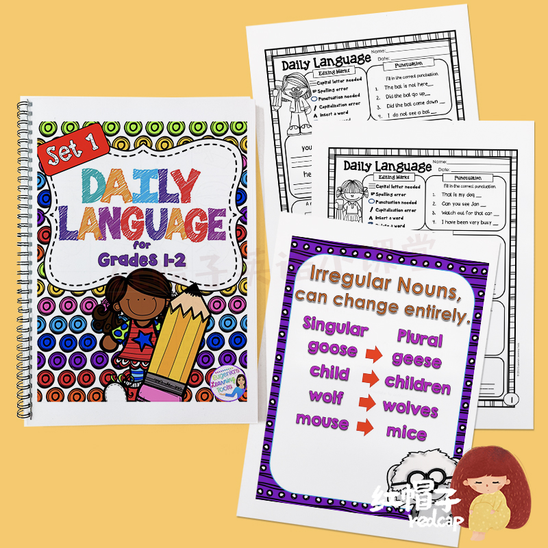 英语语法练习纸册题一二三年级日常用语课堂教具儿童卡通每日训练