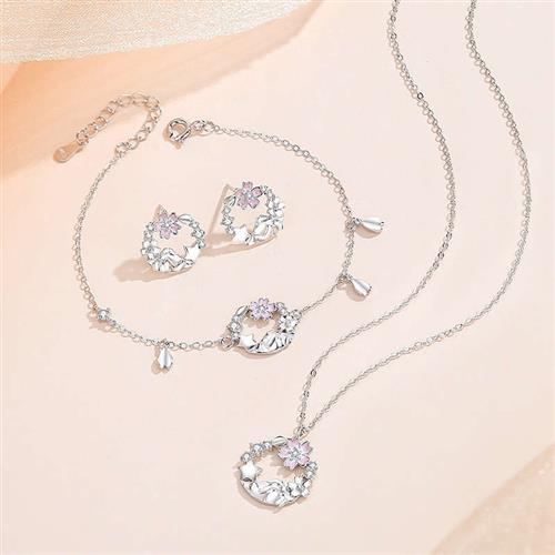 Sakura earrings for women silver forest geometric flower