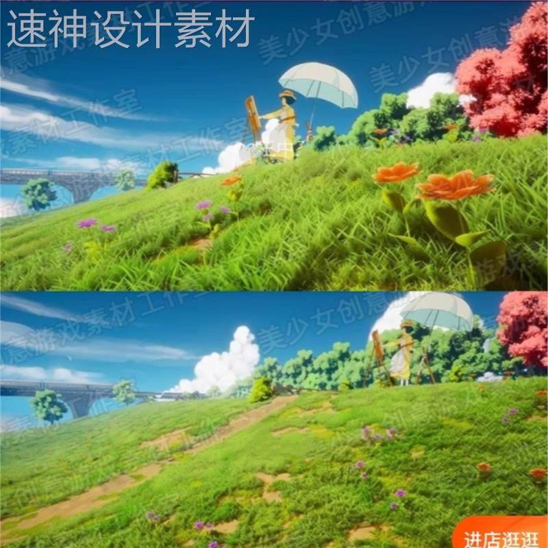 UE4虚幻风格化卡通动画宫崎骏吉卜力起风了草树水云风鸟环境场景