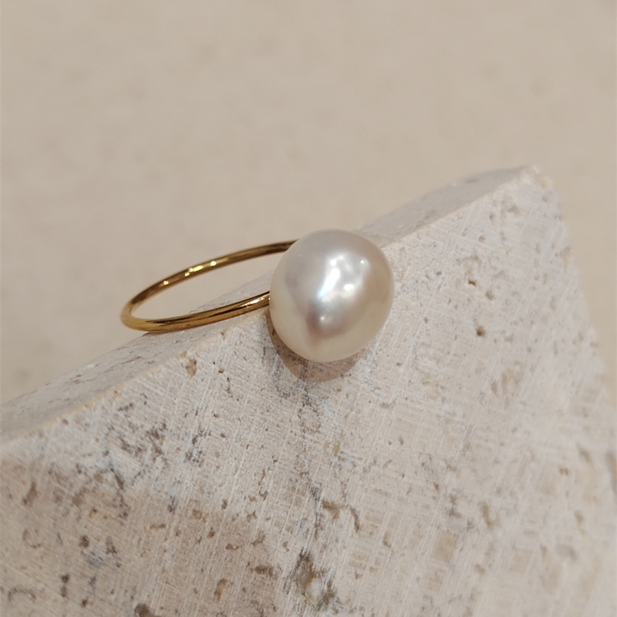 天然巴洛克异形大珍珠戒指18k镀金细圈别样高雅风格指环精致复古