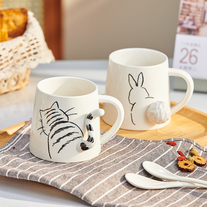 日式可爱动物尾巴马克杯家用水杯咖啡杯早餐牛奶杯礼物好看的杯子
