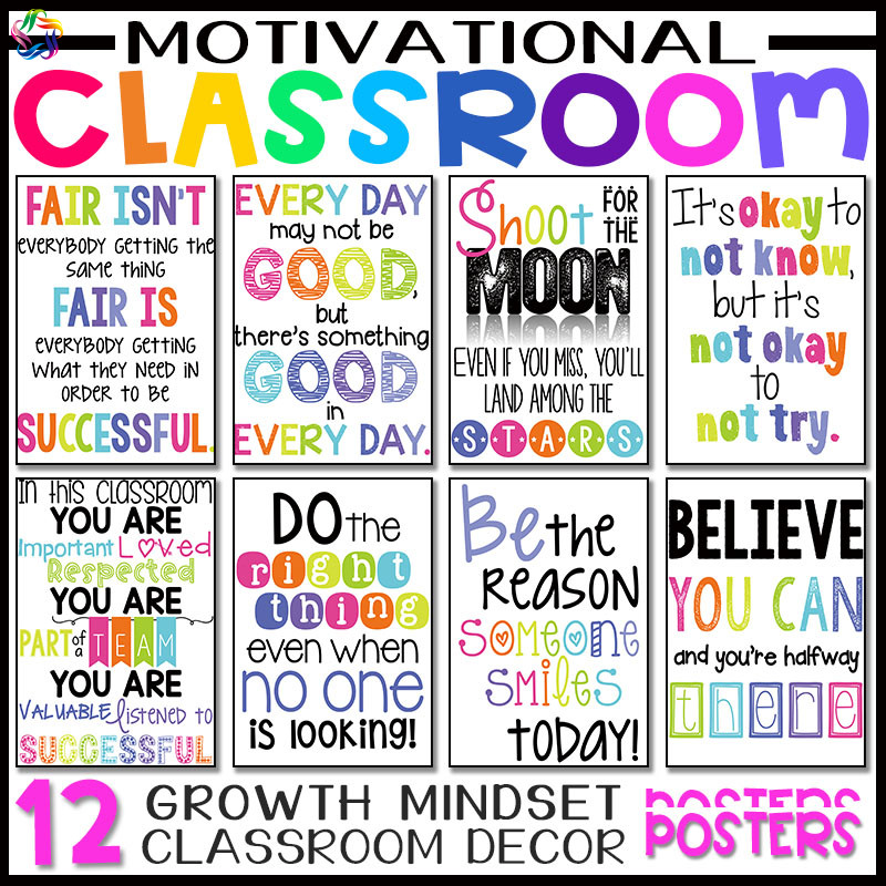 英语海报课堂规则教室墙面装饰画growth mindset儿童成长励志墙贴