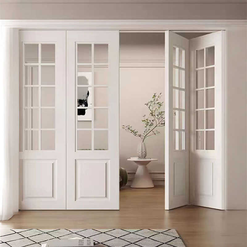 实木折叠门卧室门定制白色法式室内门推拉门长虹玻璃双开门隔断门