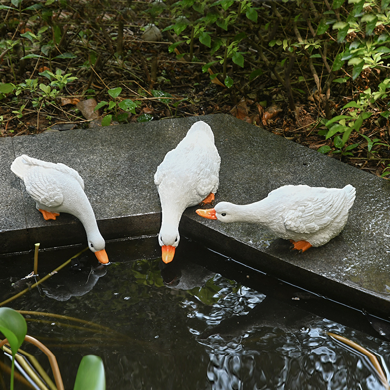 户外仿真动物喝水鸭子摆件别墅庭院装饰花园水池鱼缸水景假山造景