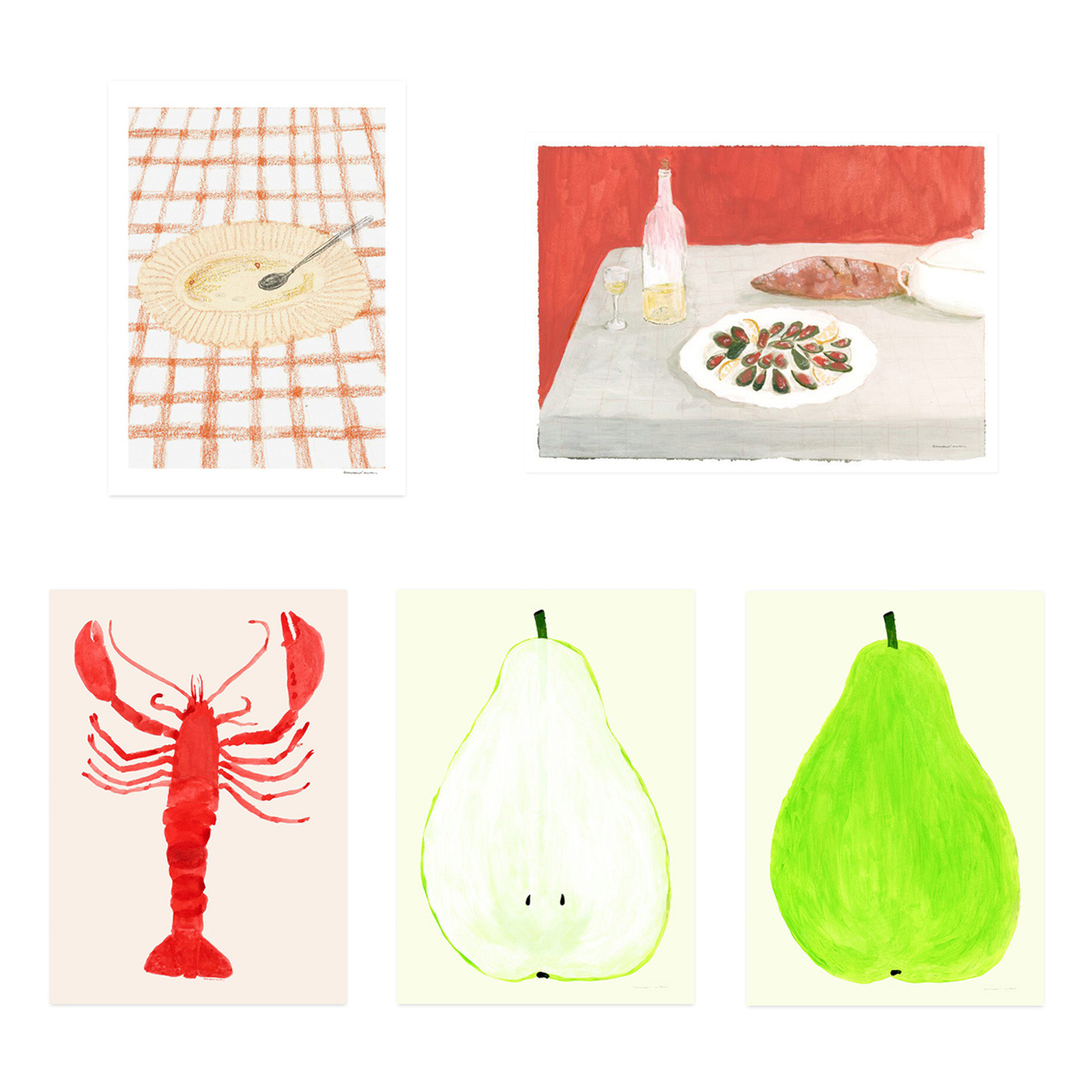 小清新水果龙虾餐厅插画家居装饰画心 小众复古厨房挂画艺术海报