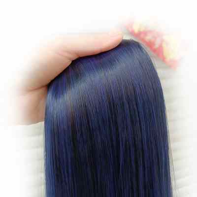蓝黑色假发片女长发一片式无痕接发补垫发网红挂耳染蓝色头发直发