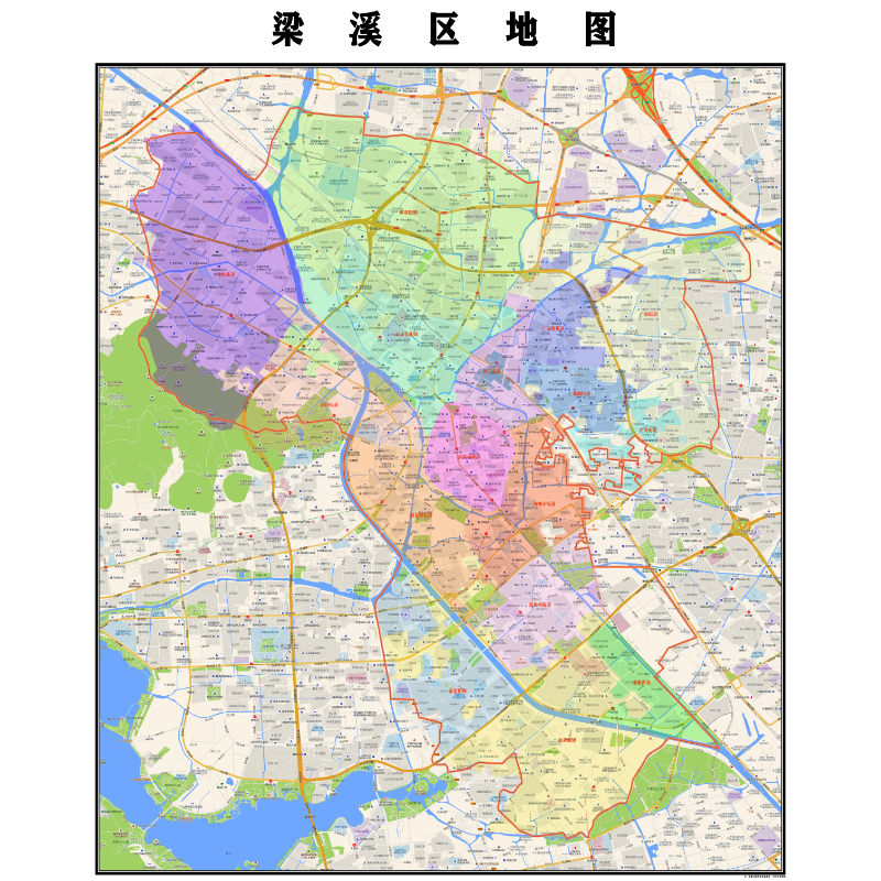 无锡市梁溪区地图2023年行政区划市区主城区街道交通地图图片素材