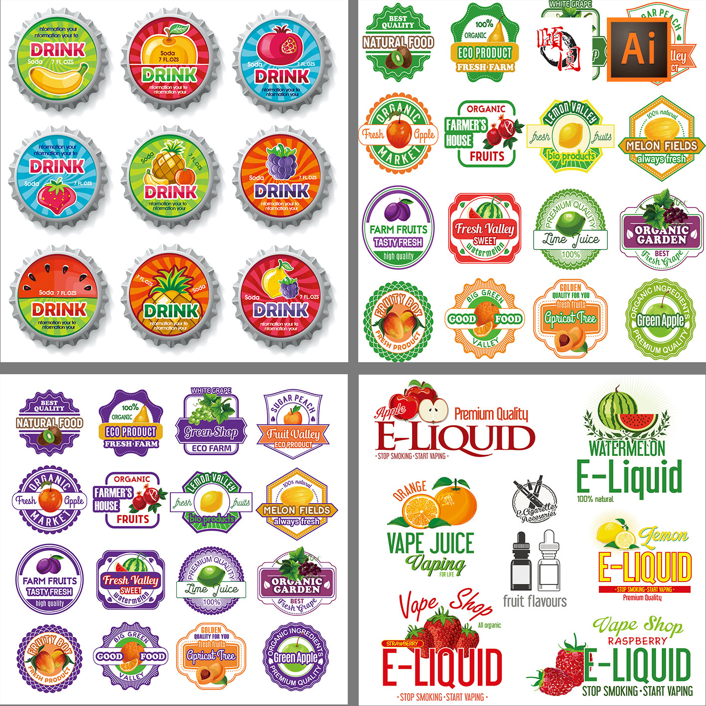 绿色生态有机饮料水果农产品LOGO图标徽章AI矢量设计素材