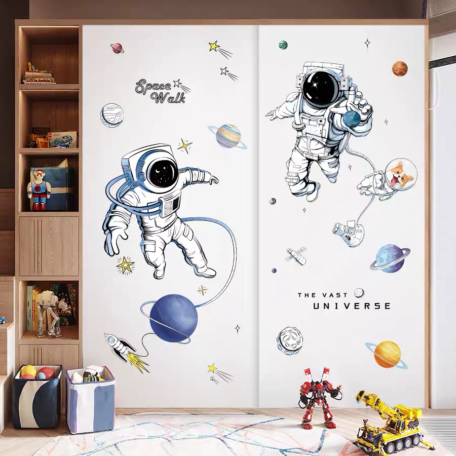 太空星球宇航员自粘墙贴男孩卧室房门衣柜床头小图案创意装饰贴纸