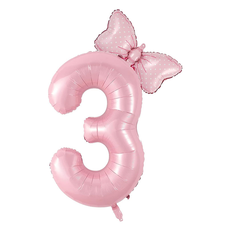 蝴蝶结40寸珠光粉数字气球宝宝周岁派对装饰女孩生日简单布置道具