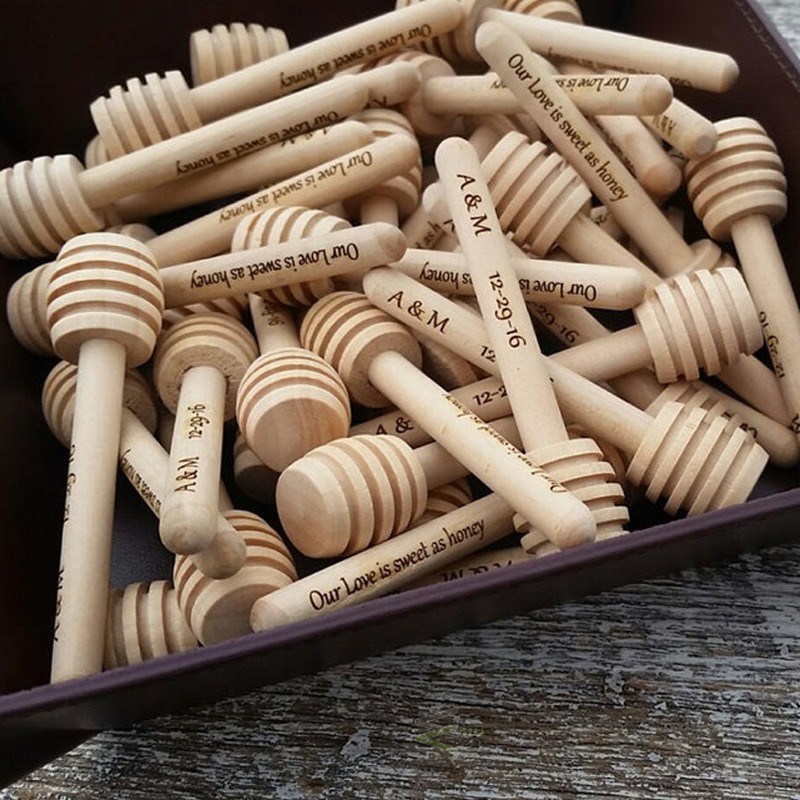 速发Personalized 50 Pack Of Wood Honey Dipper Sticks,Custom