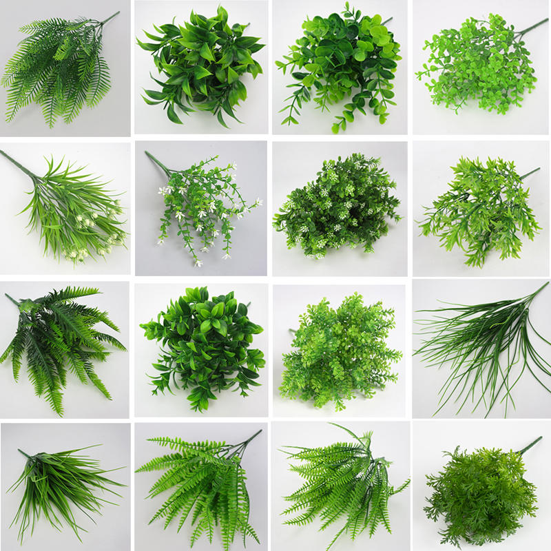 绿色塑胶仿真植物叶子墙面插花配材假花波斯草尤加利婚庆软装布置