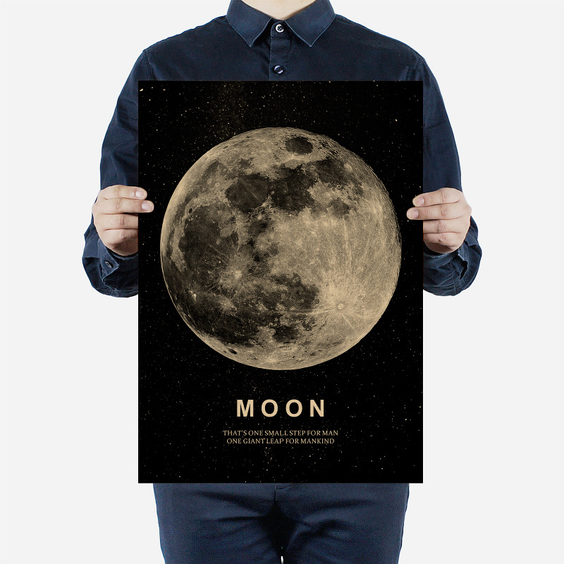 月球图创意励志欧美风情复古怀旧牛皮纸海报宿舍酒吧壁纸装饰贴画