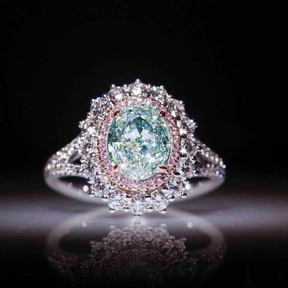 一航新款粉色水晶钻石戒指女镶嵌绿色托帕石彩宝石女士戒指100