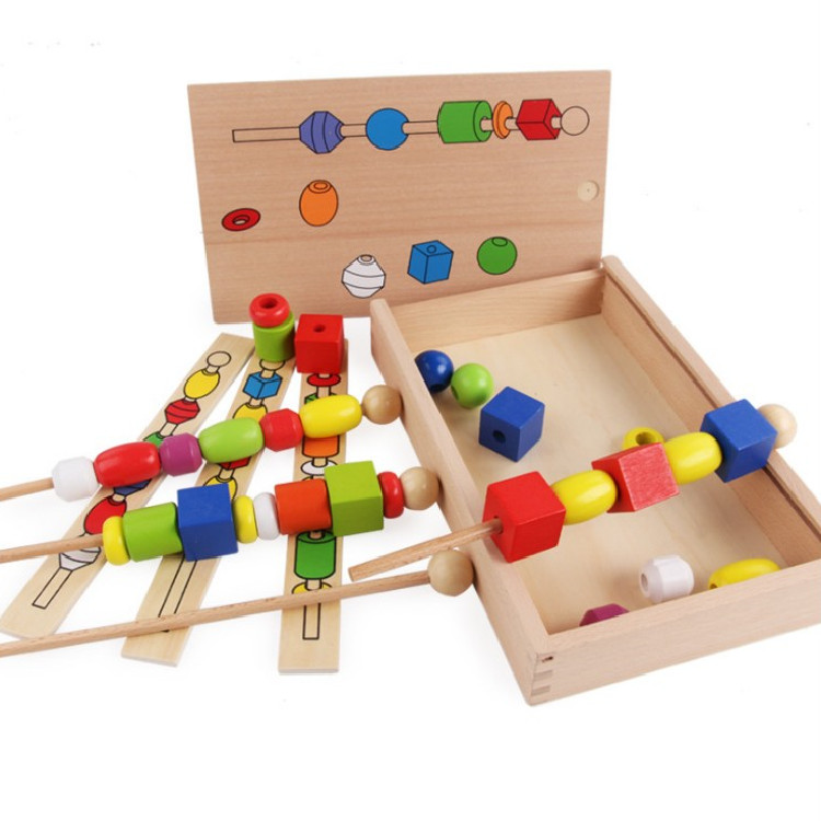 蒙台梭利智力串珠1-3岁儿童益智玩具三体六色穿珠盒早教蒙氏教具