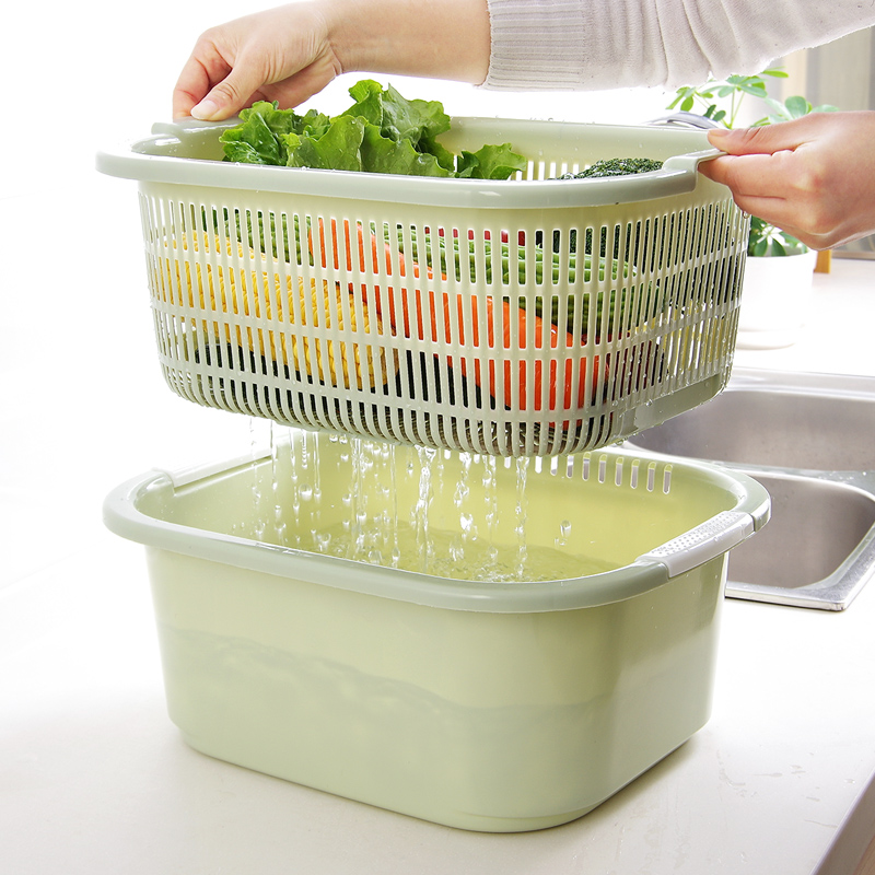 厨房多功能沥水篮客厅双层塑料洗菜盆家用长方形洗菜篮筐子水果盘