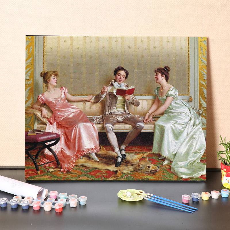 数字油画diy世界名画欧洲上流少女打发时间休闲减压装饰客厅卧室