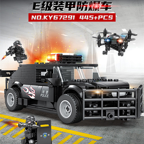 中国积木特警飞机反恐E级装甲防爆车带回力功能益智拼装玩具模型