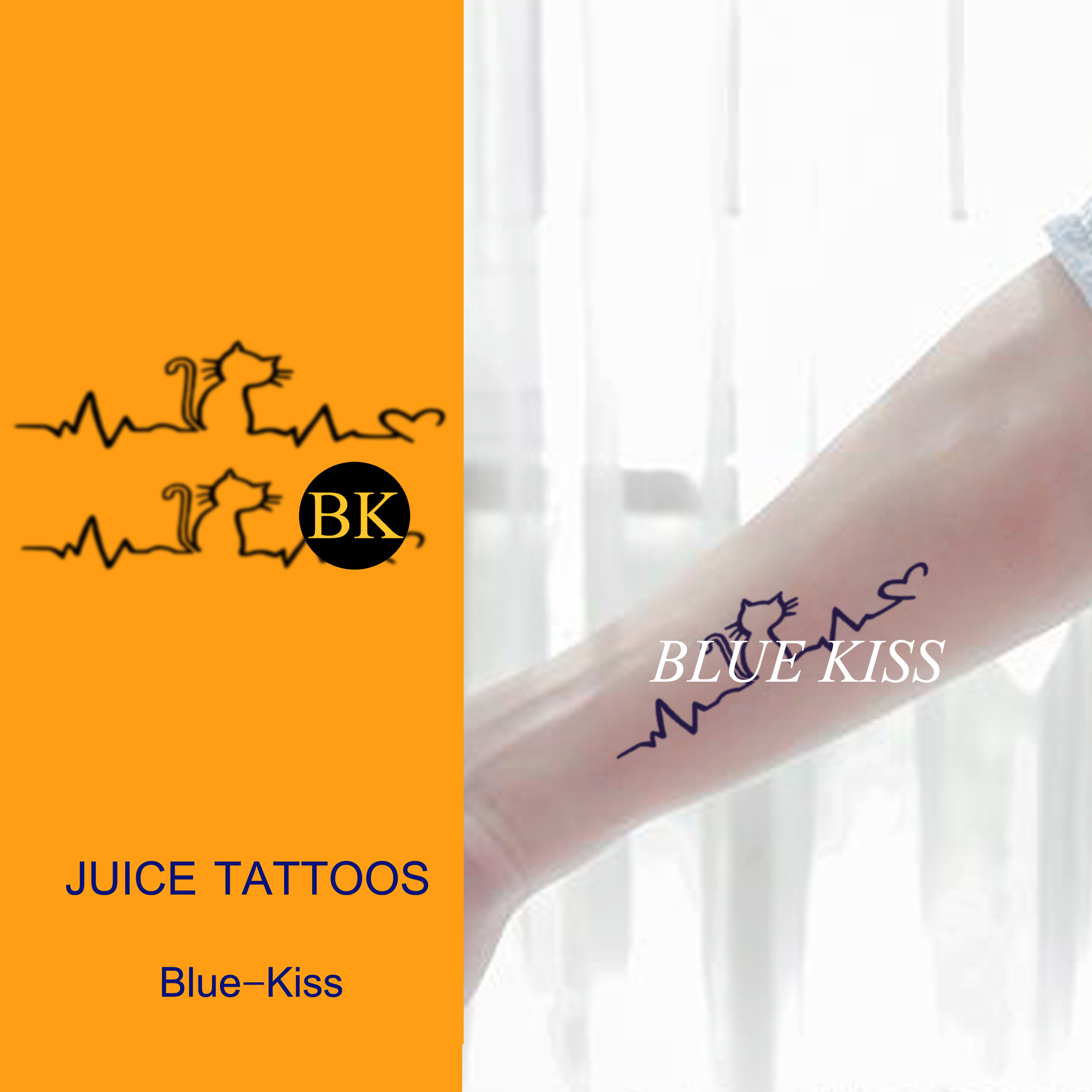 BLUEKISS蓝吻 线条猫 简约创意手臂心电图草本纹身贴半永久防水女