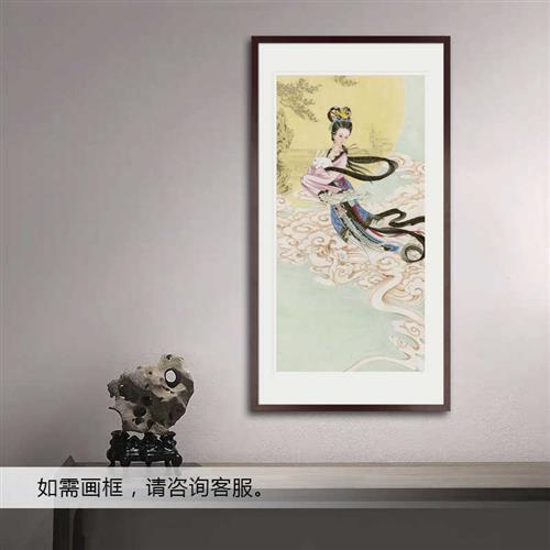 工笔中国古代神话人物嫦娥奔月画像水陆画玄关书房新中式卷轴挂画