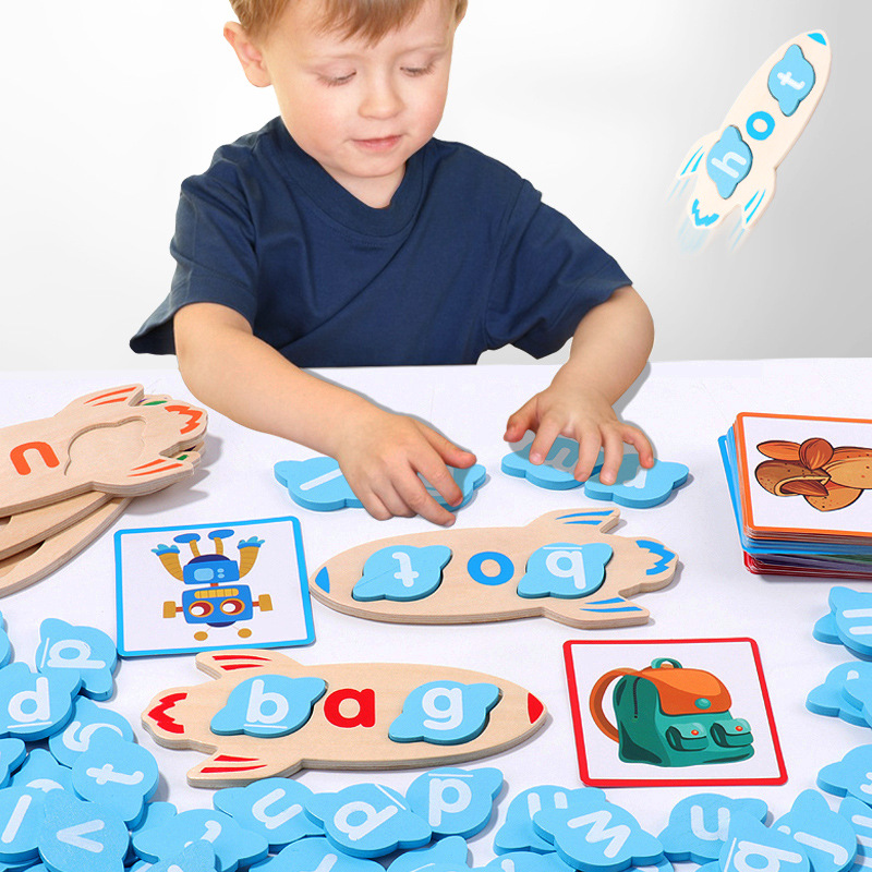 宇宙拼单词儿童益智早教短元音字母认知配对卡片阅读互动科教玩具