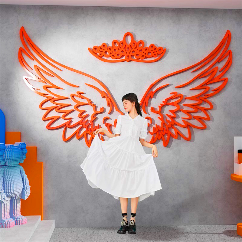 网红拍照区布置翅膀装饰画店铺打卡氛围创意3d立体背景墙壁面贴纸