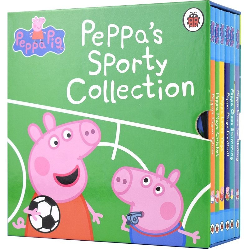 进口英文原版 Peppa's Sporty Stories 小猪佩奇6册盒装 学游泳 足球 滑冰 瑜伽 儿童启蒙英语绘本 粉红猪小妹育儿热播动画改编