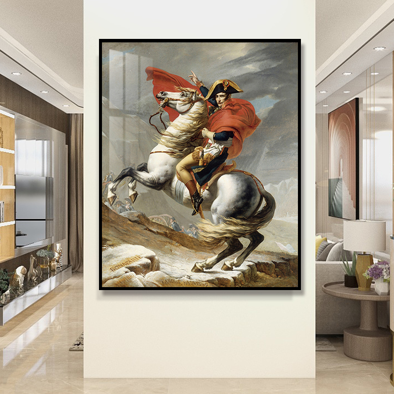 世界名画拿破仑骑马跨越阿尔卑斯山装饰画加冕皇冠油画玄关挂画