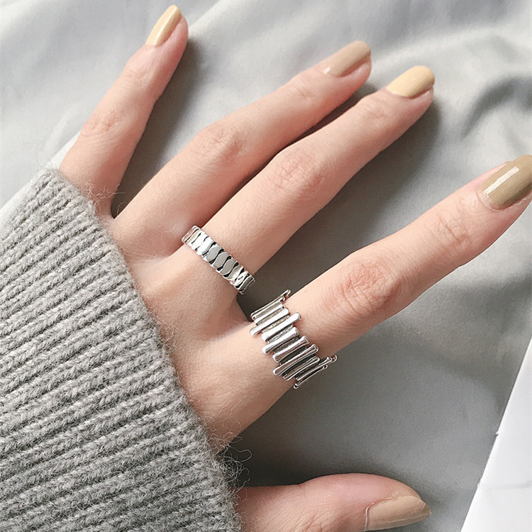 新款纯银戒指女时尚个性ins复古小众设计韩版网红蹦迪开口食指环